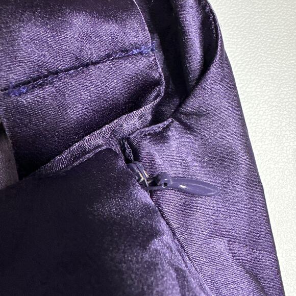 Purple Silk Look Ruched Waist Tank Top Plunge V Neck Satin Style Y2K Party Sz S - Picture 9 of 11